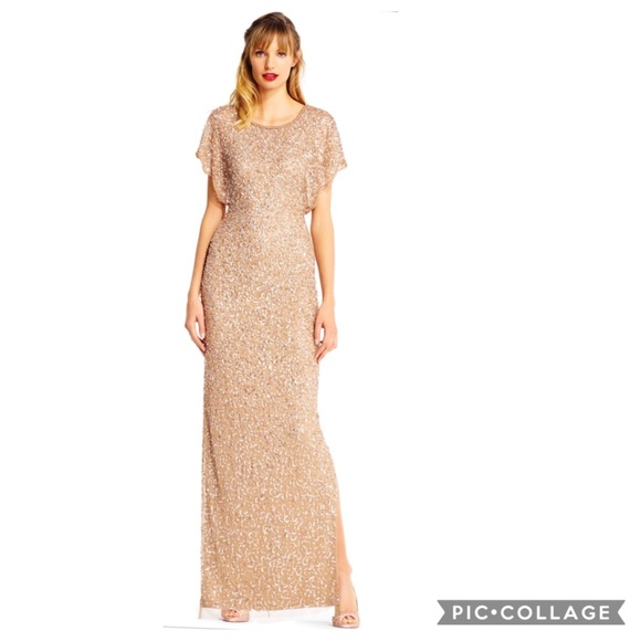 Adrianna-Papell flutter sleeves long Gown - Picture 4 of 8